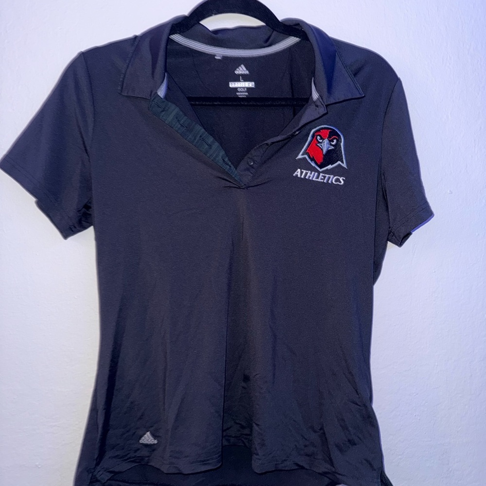Adidas Black Golf Polo with Athletics Emblem Hawk